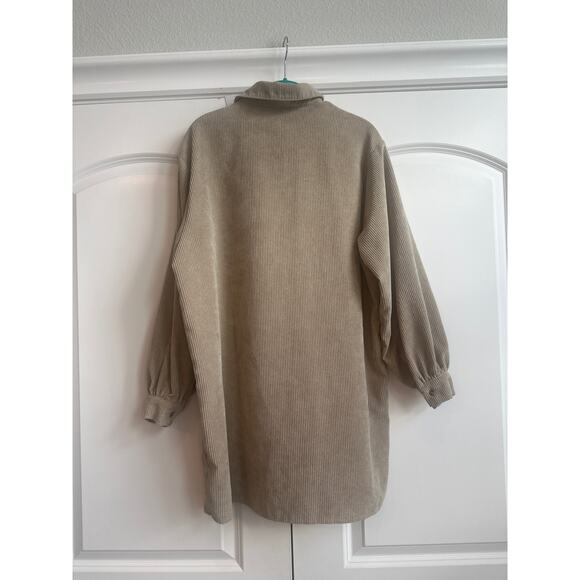 Nasty Gal Beige Corduroy Collar Button Up Oversized Shacket with Front Pocket - Picture 9 of 9